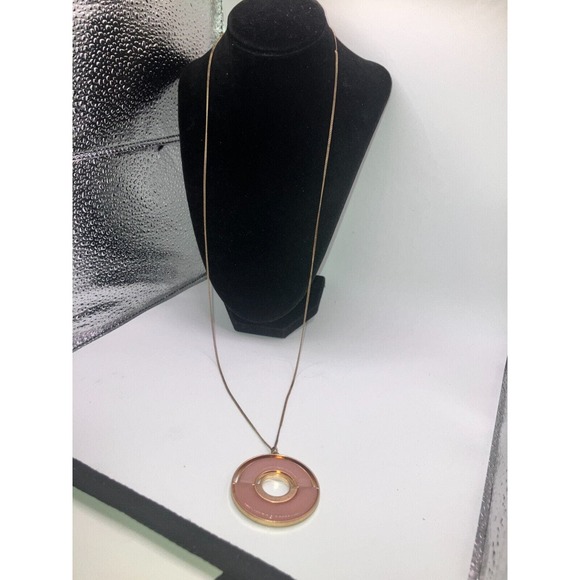 Universal Thread Circular Semi Precious Light Gold Long Pendant Necklace Vintage - Picture 5 of 11